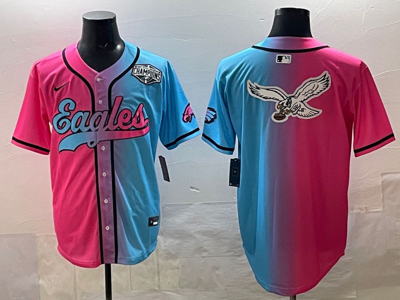 Men 2025 Philadelphia Eagles Blank Blue pink Nike Limited NFL Jersey style 017